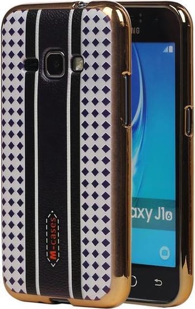 M-Cases Bruin Paars Ruit Design TPU back case hoesje voor Samsung Galaxy J1 2016