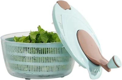 Slacentrifuge Met Kom - Groente Droger Wasmachine - Salade Bereiden - Draaibare Handvat - 24.5 cm - Blauw
