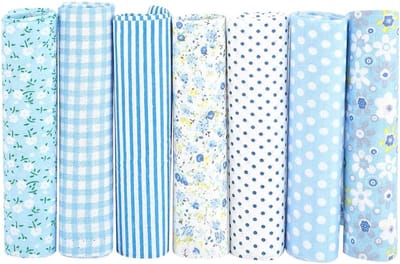 DIY Sets van 7 Stuks Assortiment Patroon Katoen Stof voor Quilten, Scrapbooking en Creatieve Projecten (25 x 25 cm), Blauw