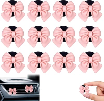 12 Stuks Roze Strik Auto Luchtverfrisser Clip - Aromatherapie Diffuser voor Auto, Interieuraccessoires voor Vrouwen en Meisjes, Essentiële Olie Diffuser voor Ventilatieopeningen