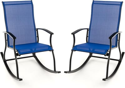 COSTWAY Set van 2 schommelstoelen, schommelstoelen met hoge rugleuning en ademende zitstof, tuinstoelen voor tuin, veranda, zwembad, blauw