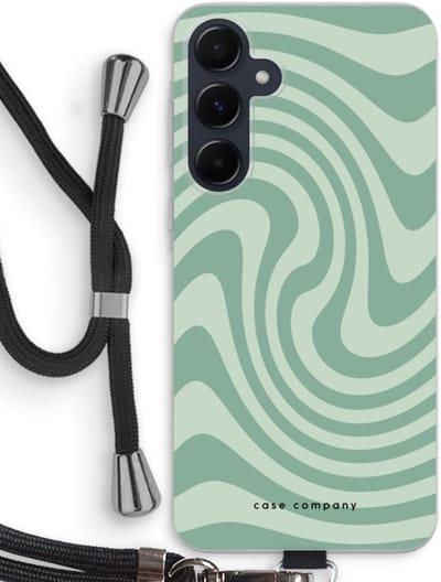 Case Company® - Hoesje met koord geschikt voor Samsung Galaxy A55 hoesje met Koord - Swirl Groen - Telefoonhoesje met Zwart Koord - Bescherming aan alle Kanten en Over de Schermrand