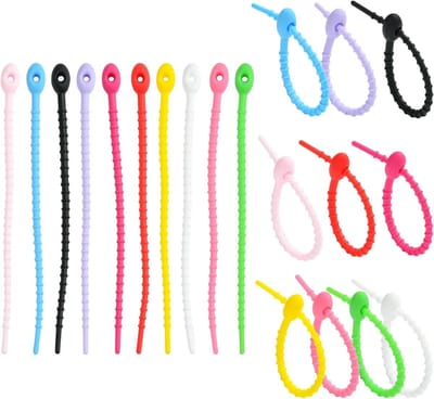 100 Stuks Ovalen Silicone Zipper Ties in 10 Kleuren - Herbruikbare Twist Touwen voor Kabelbeheer, Organisatie en Thuisgebruik