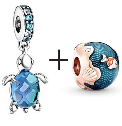 Fler® | 925 Sterling Zilver Bedels | Vakantie bedel | Schildpad & Ocean | Zomer Charm | 925 Sterling Zilver | Zirkonia | Past op populaire bedel armbanden | armbandbedel | Bedels Charms Beads