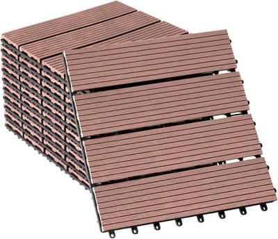 NAIZY houten terrastegels 30x30cm WPC-vloeren kunststof terrasplanken houtlook in elkaar te zetten voor tuin balkon terras (22 stuks voor 2m2, bruin)