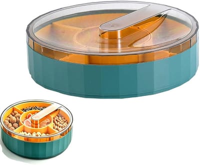 KZQ Snackkom met deksel - bestek - snackbord met vakjes - zeer efficiënt, enkelvoudig draaiend fruitrek - elegante kom met deksel, multifunctioneel dienblad - geschikt voor noten, gedroogd fruit en andere snacks - milieuvriendelijk
