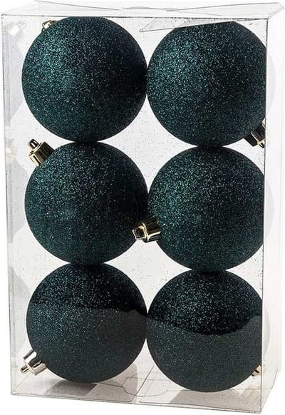 Cosy & Trendy Kerstballen - 6x st - petrol blauw/groen - glitters - D8 cm - kunststof - kerstversiering