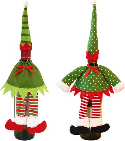 2 Stuks Herbruikbare Kerst Wijnfleshoezen - Feestelijke Decoratie voor Wijnflessen, Multicolor Wijnzakken en Cadeauverpakkingen voor Kerstmis