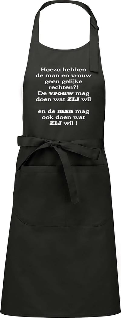 Mijncadeautje Schort - Gelijke rechten - opdruk wit - mooie en exclusieve keukenschort - Chique Grijs