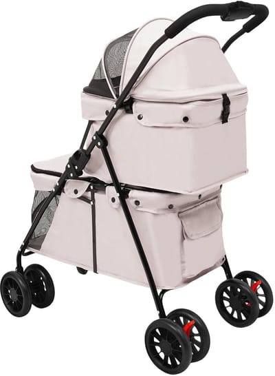 Sello! hondenbuggy voor 2 honden – katten – konijnen – goed geventileerd – wielen met rem – lichtgewicht – opvouwbaar – grijs