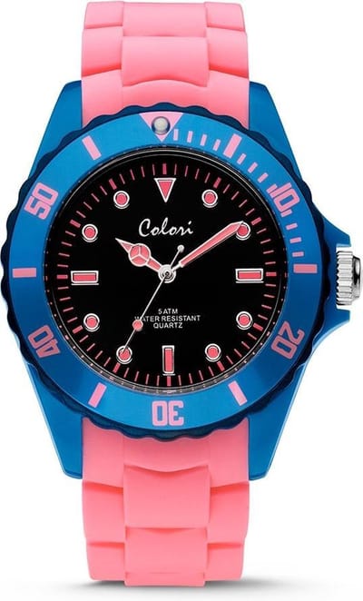 Colori Colour Combo 5 COL301 Horloge - Siliconen Band - Ø 44 mm - Roze / Blauw