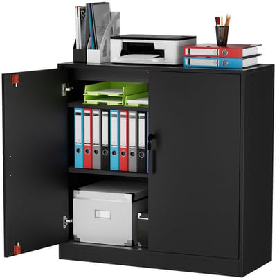 EGGREE Archiefkast - Afsluitbare kast met verstelbare legplanken - Veelzijdige opbergkast - Voor kantoor, thuiskantoor, woonkamer of garage - Zwart