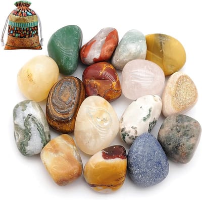 Set van Halve Edelstenen in Diverse Maten, Praktisch in Kleurrijke Stoffen Tas, Natuurlijke Tumbled Stones voor Meditatie en Decoratie, 25-30 mm