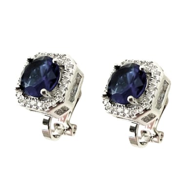 Clip oorbellen -blauw -strass- zilverkleur- geen gaatje- Charme Bijoux