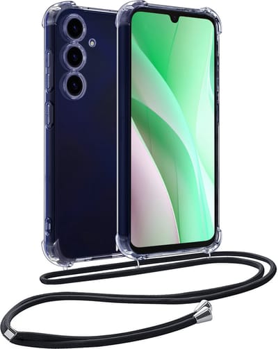Hoesje Geschikt voor Samsung Galaxy A15 - Met Koord - Shock Proof - Siliconen Case - Back Cover - Telefoonkoord - Telefoon Hoes Shockproof - Telefoonketting - Transparant