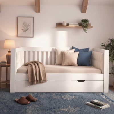 Daybed - 90x200 - Uitschuifbed ruimtebesparend houten bed voor logeerkamer - hout - wit - zonder matras