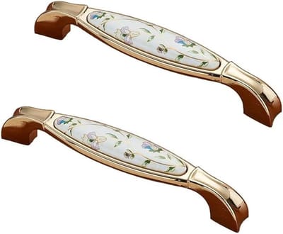Vintage Bloem Motief Keramische Kastknoppen - 2 Stuks - Deurhandvatten voor Keuken, Dressoir en Kledingkast - 128mm