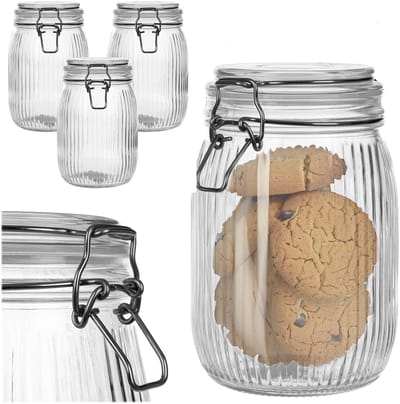 KADAX glazen potten 950 ml, set van 3, glazen voorraadpotten met klapdeksel, grote voorraadpotten met deksel, potten met klapdeksel voor keukenorganisatie, koekjespotten