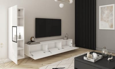 Berlin I - Woonkamer Set - Wandmeubel met LED - Zwevend of Staand - Hoogglans Wit & Mat Wit
