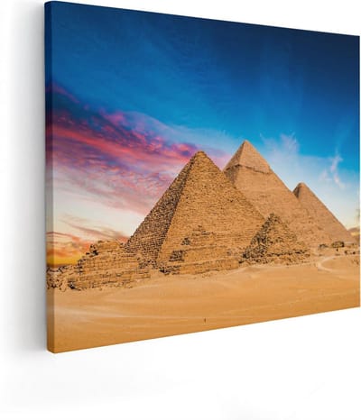 Artaza Canvas Schilderij Zonsondergang - 50x40 cm - Wanddecoratie Egypte - Muurdecoratie Piramides Gizeh - Kamer Accessoires