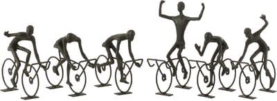 J-Line decoratie Fietsers - polyresin/metaal - zwart - small - 6 stuks