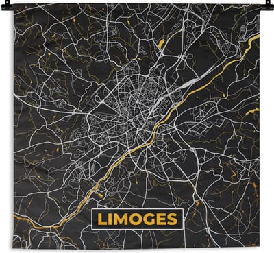 Wandkleed - Wanddoek - Plattegrond - Limoges - Stadskaart - Frankrijk - Kaart - 180x180 cm - Wandtapijt