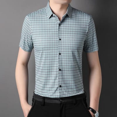 Zomer Nieuw Heren Ruitjeshemd Kortemouw Zakelijk Shirt Strijkvrij Trendy Merk Koreaanse Versie Modieuze Herenstijl XXXXL white