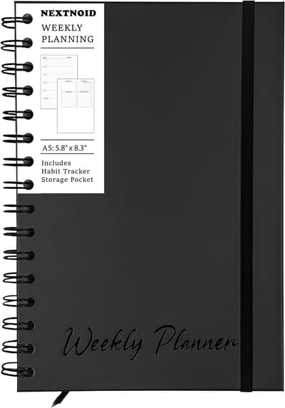 Ongedateerde Weekplanner Notebook A5 Zwart - Hardcover Weekplanner voor Werk en To-Do Lijst