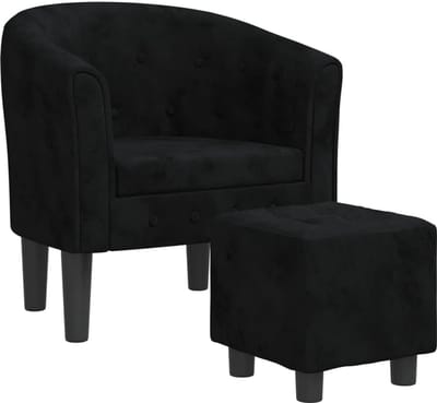 Luxe Fauteuil met Voetenbankje en Voetensteun - Comfortabel Zwart Fluweel