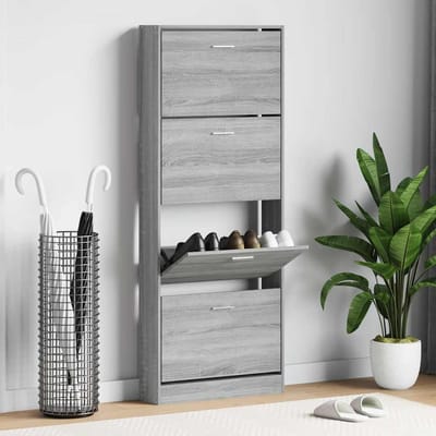 vidaXL - Schoenenkast - 59x17x150 - cm - bewerkt - hout - grijs - sonoma