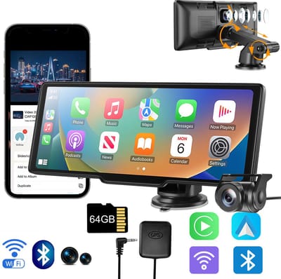 ESSGOO Carplay Scherm PRO - Geschikt voor Apple & Android - 10,26 Inch - GPS-navigatie - Ingebouwde Dashcam 4K - Touchscreen - Universeel - Multimedia Autoradio - Bluetooth/FM/AUX/64G TF-kaart