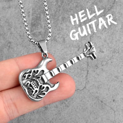 Hel Gitaar Rock Lang Mannen Kettingen Hangers Ketting Punk voor Vriend Mannelijk Roestvrij Staal Sieraden Creativiteit Cadeau Groothandel 60cm white