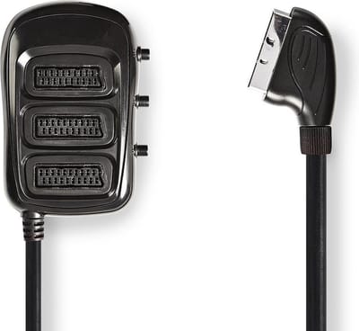 SCART-Switchbox - SCART Male - 3x SCART Female - Vernikkeld - Maximale resolutie: 1024x576 - 0.50 m - Rond - PVC - Zwart - Envelop