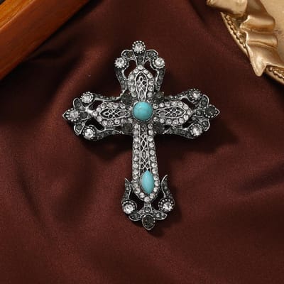 Vintage Midden Ontwerp Kruis Vol Kristal Broches Badges Voor Vrouwen Mannen Retro Barok Paleis Unisex Pak Kantoor Sieraden Corsages black
