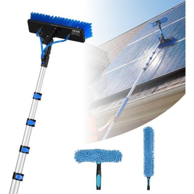 VEVOR Telescopische Wasborstel voor Zonnepanelen, Fotovoltaïsche Reiniger met 1,8-7,3 M Aluminium Telescoop, 20 M Wateraansluiting, 180° Borstel, Raamwisser & Zeepdispenser, Reinigingsset voor Zonnepanelen, Ramen En Terrasdaken