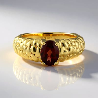 Cavill - Zilveren ring 925 Sterling zilver verguld - 0,895 ct Ovale Mozambique granaat - Elegante damesring - Uniek design maat 19 en 21