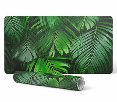 Beschermende mat voor kantoorwerkplekken met palmbladeren op de achtergrond, 90x45 cm