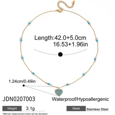 Youthway Natuursteen Blauwe Turkoois Hart Hanger Ketting Veelzijdig Roestvrij Staal Waterdicht Mode Sieraden Herfst Stijl white
