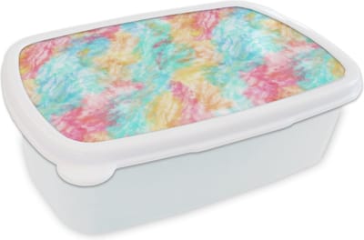 Broodtrommel Wit - Lunchbox - Brooddoos - Textiel - Tie dye - Verf - Patronen - 18x12x6 cm - Volwassenen