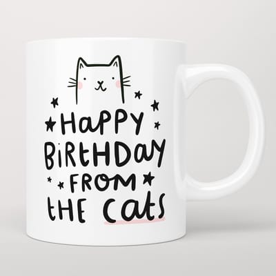 Creasowl® Happy Birthday From The Cats Koffiemok – Keramische Witte Koffie Mok 325ml - Grappige Katten Verjaardagsquote - Cadeau voor Kattenliefhebbers, Vrienden & Familie - Koffie & Thee Mok