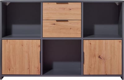 Multifunctionele kast Pepeto | 120 x 30 x 77 cm | Open en gesloten opbergruimte | Kleur: Antraciet - Interlink - Kasten - Bruin; Antraciet - MDF - Kasten -
