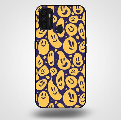 Smartphonica Telefoonhoesje voor OPPO A32 / A53 / A53s met smiley opdruk - TPU backcover case emoji design - Paars Geel geschikt voor Oppo A32;Oppo A53;Oppo A53s