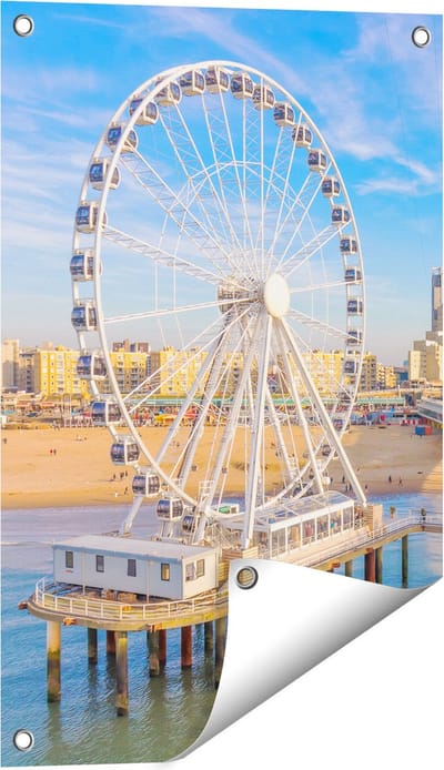 Gards Tuinposter Scheveningen Pier met de Ferris Wheel - Reuzenrad - 40x60 cm - Tuindoek - Tuindecoratie - Wanddecoratie buiten - Tuinschilderij