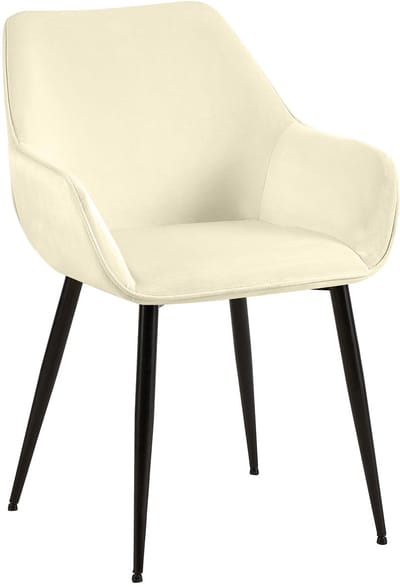 CLP Luena Eetkamerstoel - met armleuning - zwart metalen frame - tot 150 kg belastbaar - Fluweel/creme