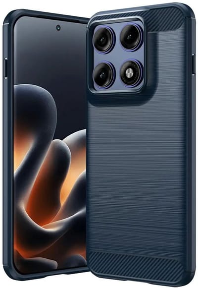 Geborsteld TPU Hoesje Geschikt voor Motorola Edge 70 Pro - Beschermhoes - Back Cover - Case Flexibel TPU - Stijlvol Carbon - Dun - Blauw