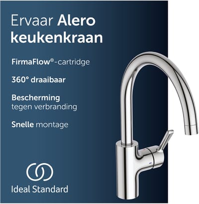 Ideal Standard Alero keukenkraan, uitloophoogte 211 mm, 360° draaibaar – Chroom