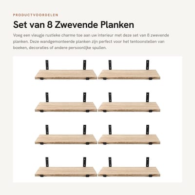 Dailygoods- Zwevende Planken Set van 8 - Wandplanken Hout - Rustieke Wandplanken - 40 x 15 x 1,5 cm - Inclusief Schroeven - Perfect voor Slaapkamer/Bureau