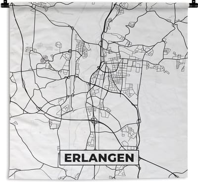Wandkleed - Wanddoek - Stadskaart - Kaart - Erlangen - Plattegrond - 180x180 cm - Wandtapijt