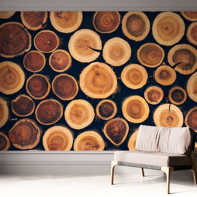 Coloray Zelfklevend Behang - Houten cirkels Zelfklevend fotobehang - 312x250 cm - Bruin Zelfklevend Behang - Voor de woonkamer, slaapkamer en hal. - Plakklare achterzijde - Stickerbehang op rol