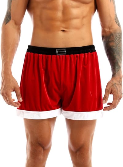 Sexy Kerstboxershort Heren Rood Fluwelen Ondergoed voor Feestdagen en Slaapkleding